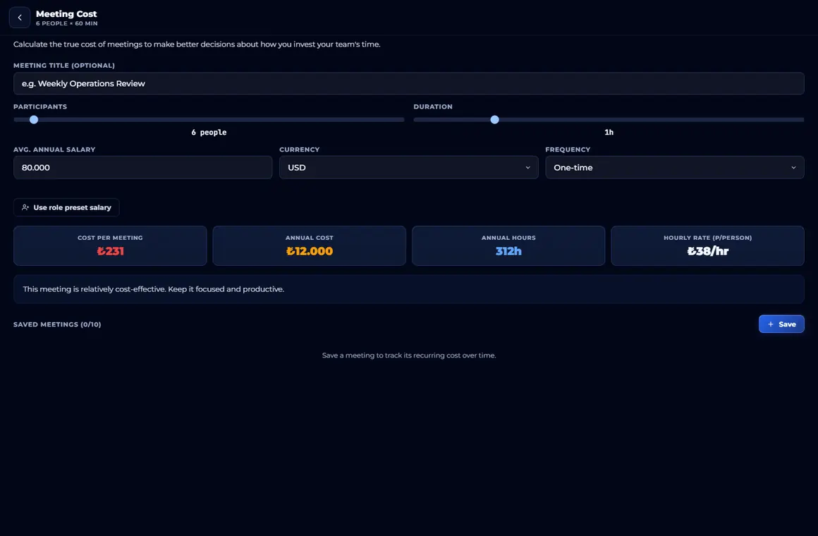 04-meeting-cost screen from the Tools app