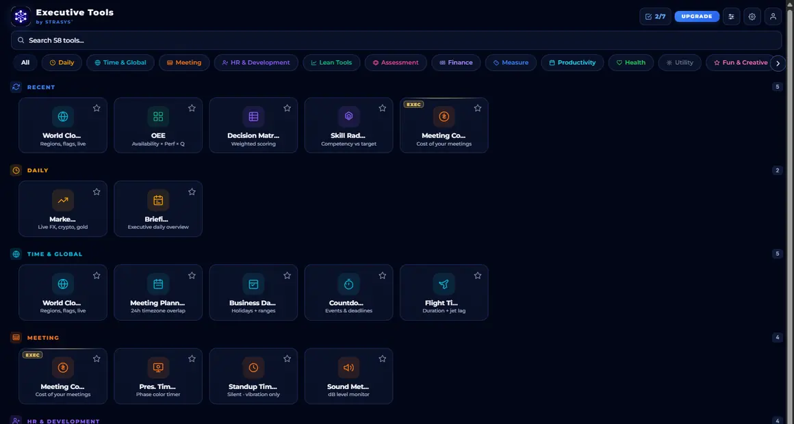58 tools screen from the Tools app
